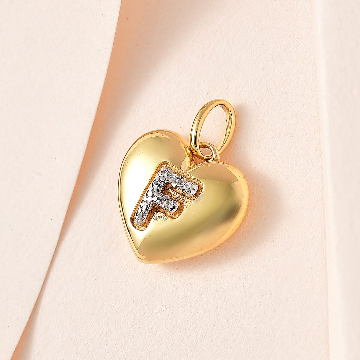 White Zircon Initial F Heart Pendant in Vermeil Yellow Gold Over Sterling Silver 0.07 ctw image number 1
