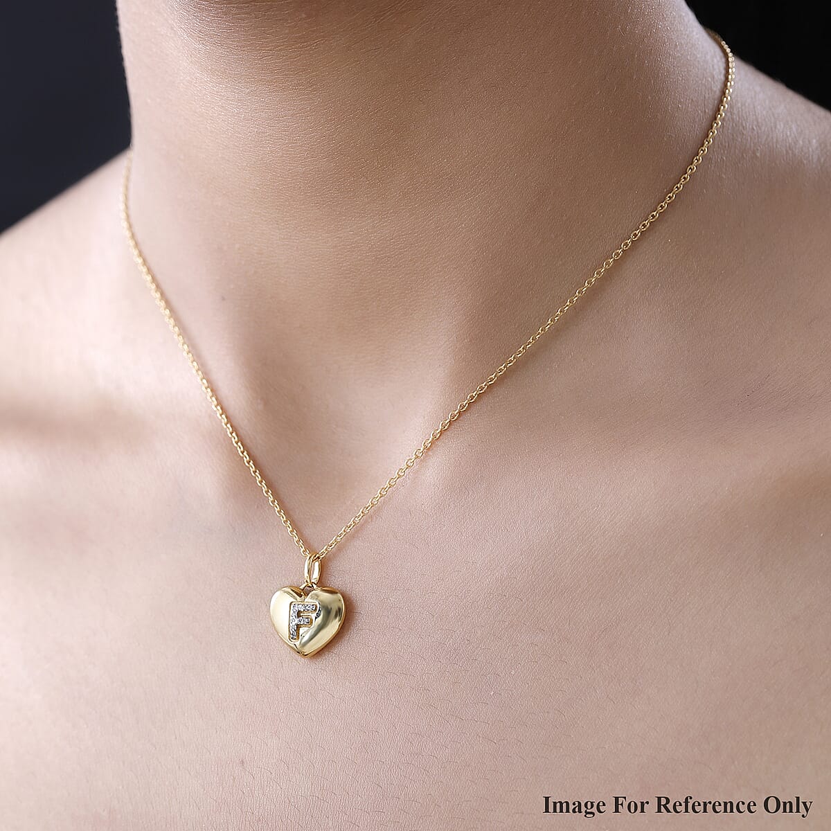 White Zircon Initial F Heart Pendant in Vermeil Yellow Gold Over Sterling Silver 0.07 ctw image number 2
