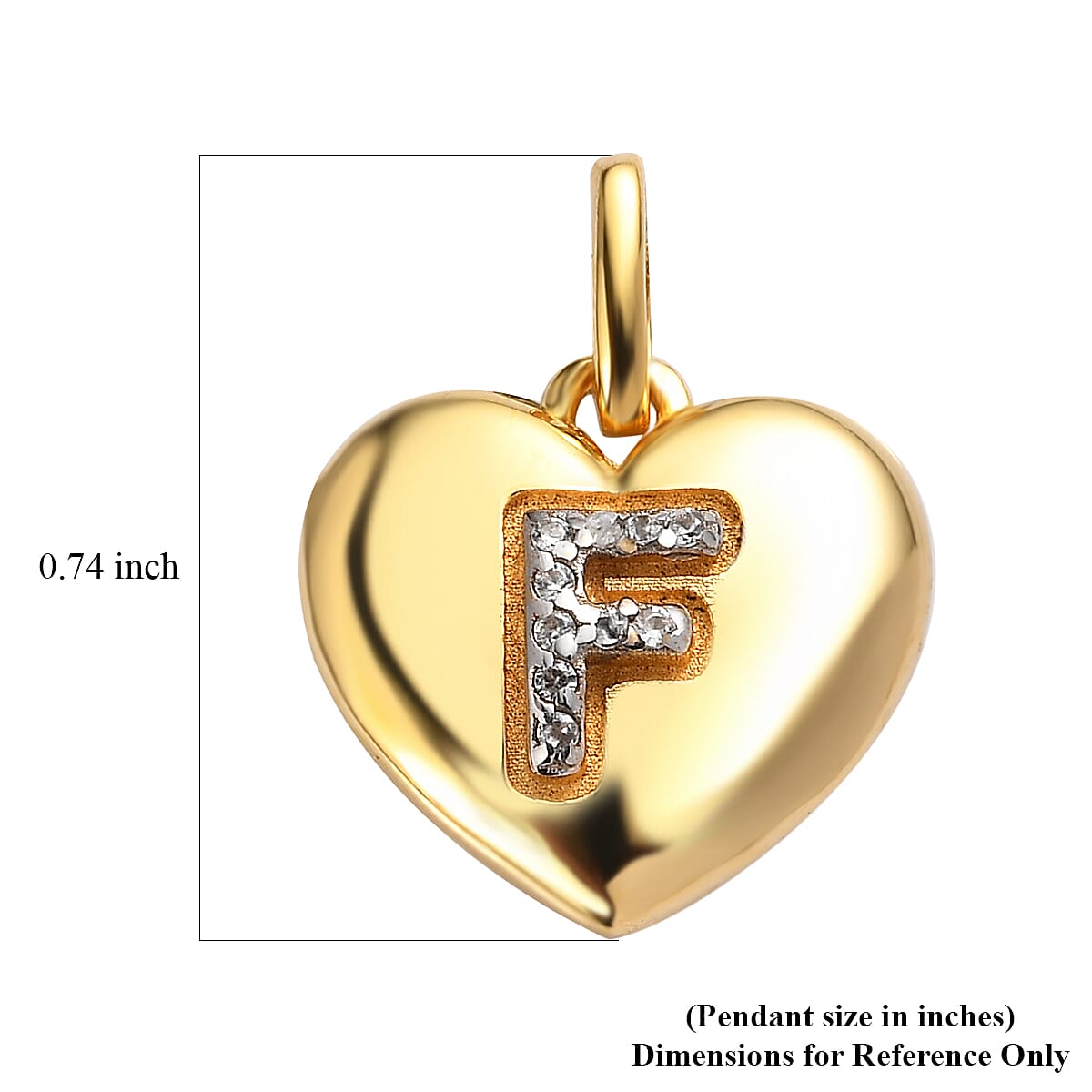 White Zircon Initial F Heart Pendant in Vermeil Yellow Gold Over Sterling Silver 0.07 ctw image number 5
