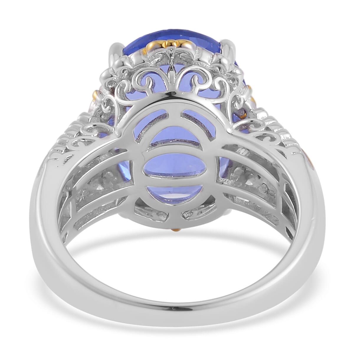 Color Change Fluorite (IR) and Amethyst Ring in Vermeil Yellow Gold and Platinum Over Sterling Silver 11.40 ctw image number 4