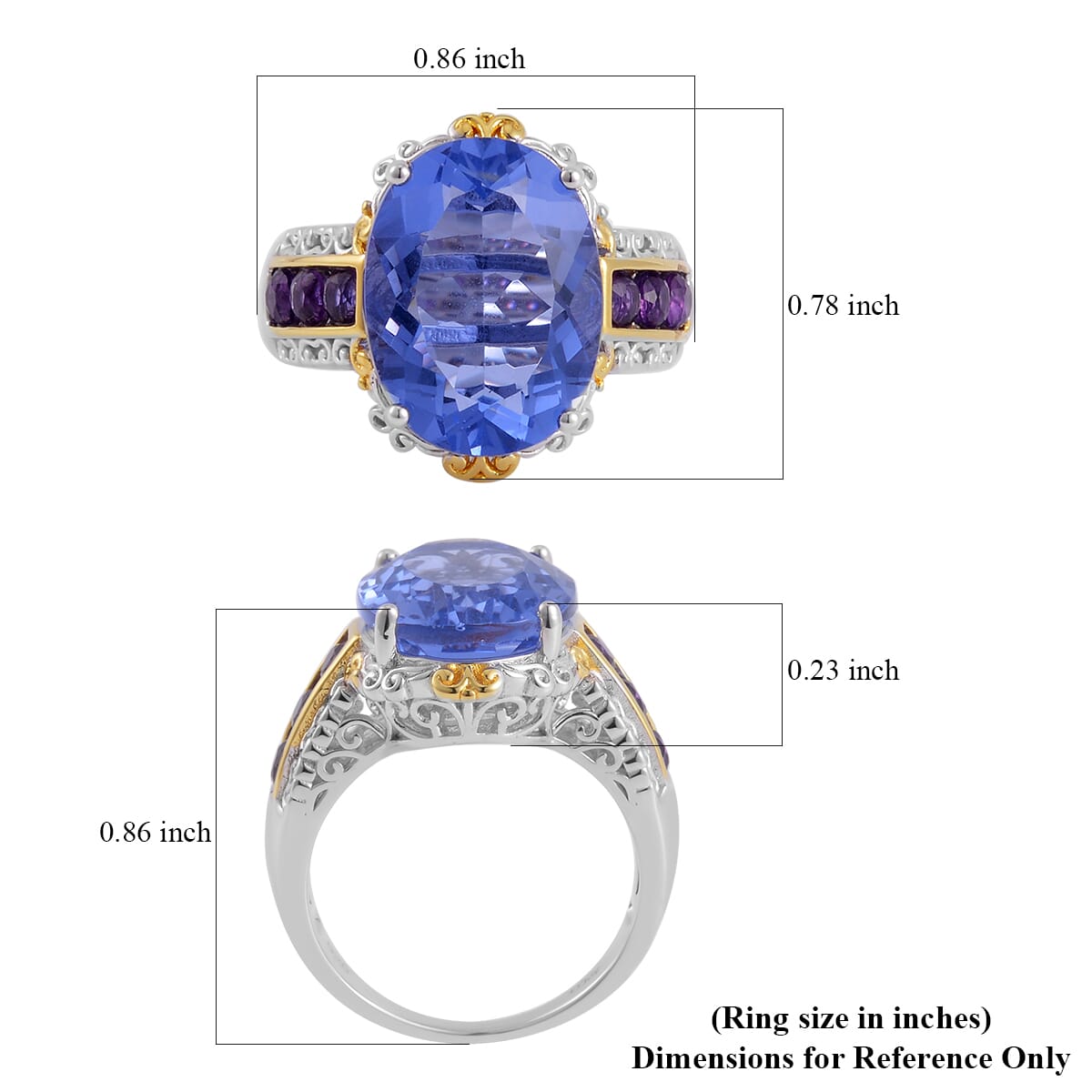 Color Change Fluorite (IR) and Amethyst Ring in Vermeil Yellow Gold and Platinum Over Sterling Silver 11.40 ctw image number 5