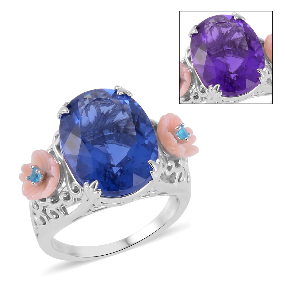Color Change Fluorite (IR) and Multi Gemstone Ring in Rhodium Over Sterling Silver 12.00 ctw image number 0