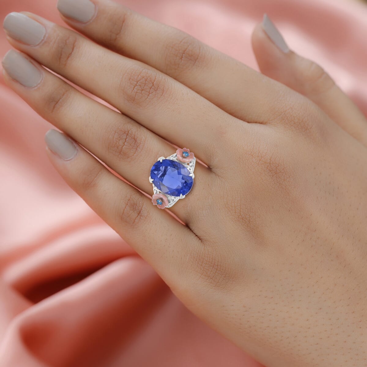 Color Change Fluorite (IR) and Multi Gemstone Ring in Rhodium Over Sterling Silver 12.00 ctw image number 2