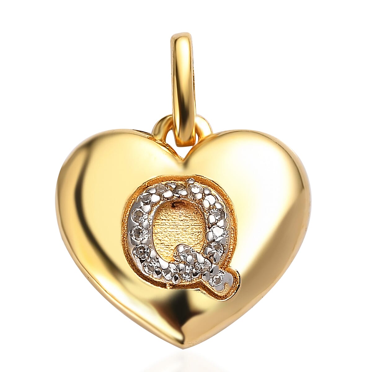 White Zircon Initial A Heart Pendant in Vermeil YG Over Sterling Silver 0.10 ctw