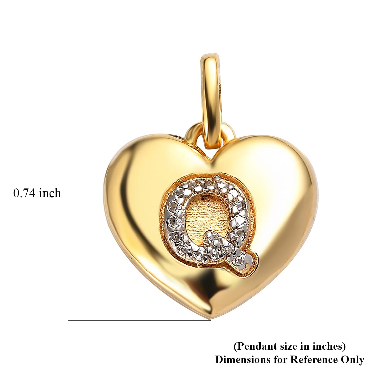 White Zircon Initial Q Heart Pendant in Vermeil Yellow Gold Over Sterling Silver 0.10 ctw