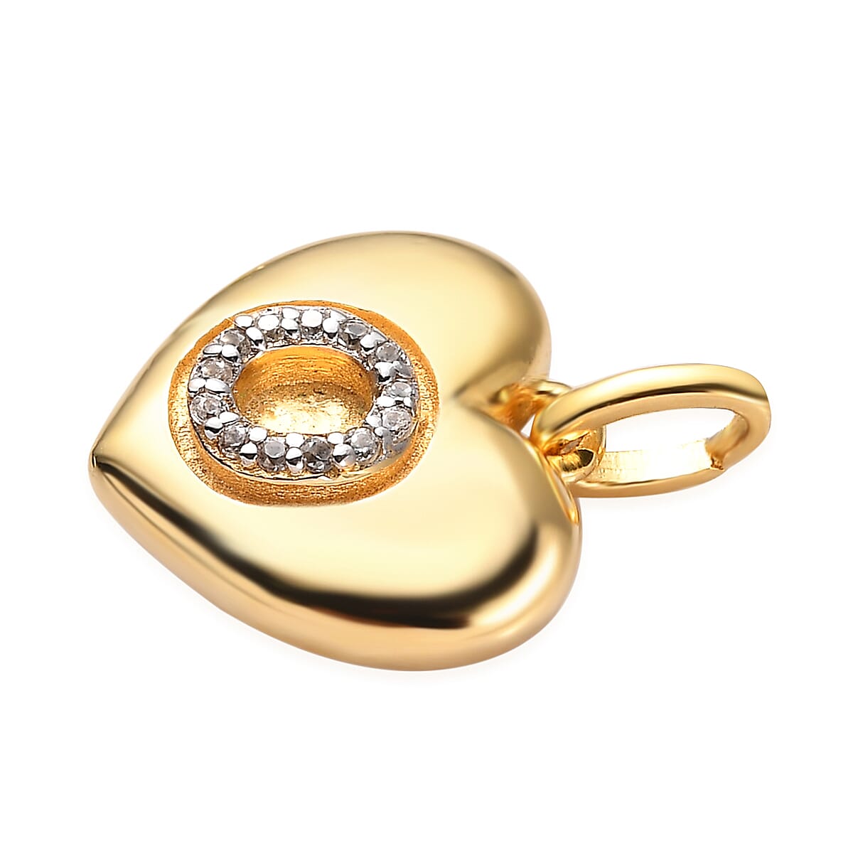 White Zircon Initial O Heart Pendant in Vermeil Yellow Gold Over Sterling Silver 0.08 ctw