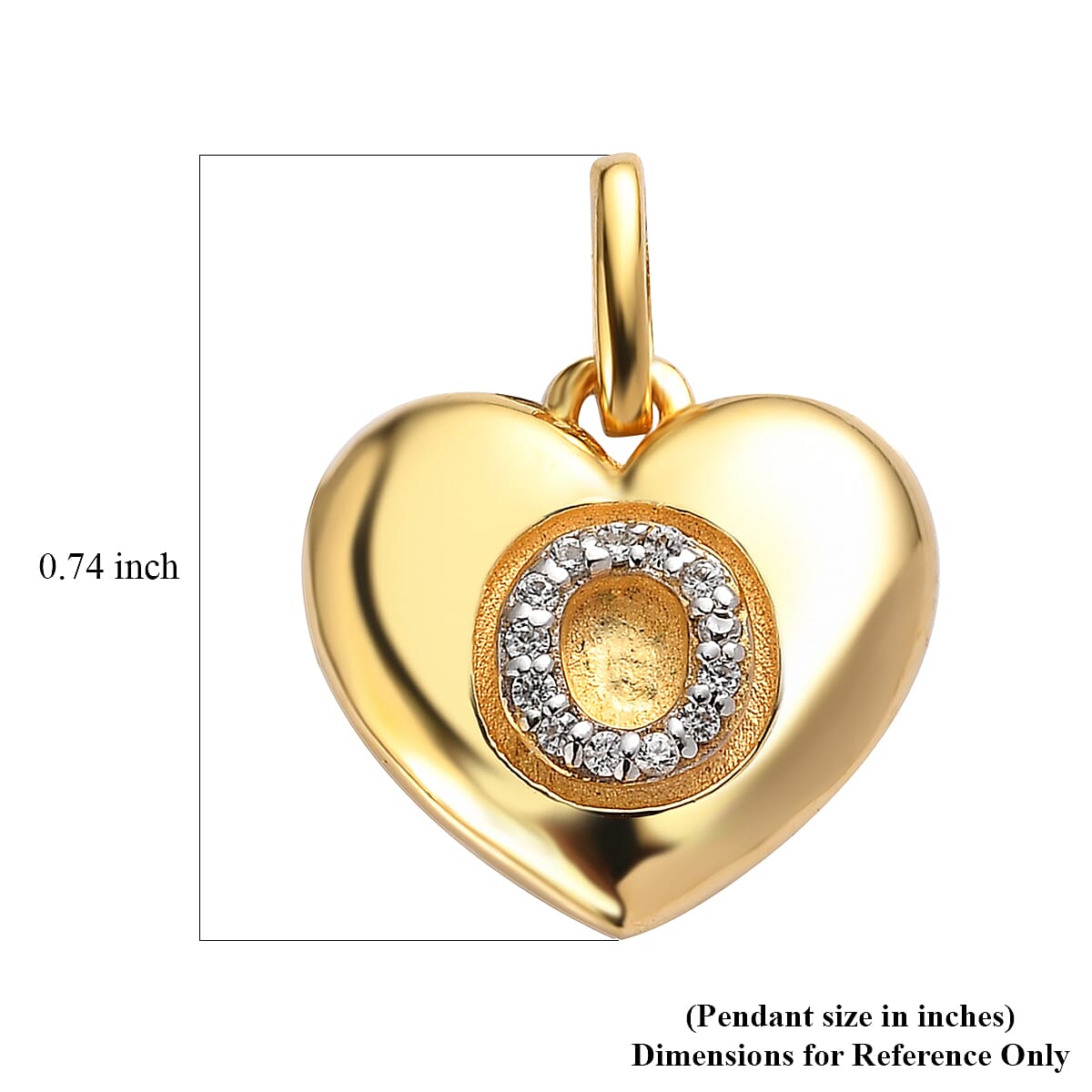 White Zircon Initial O Heart Pendant in Vermeil Yellow Gold Over Sterling Silver 0.08 ctw