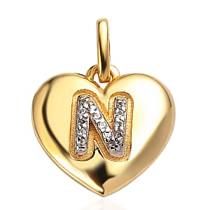 White Zircon Initial N Heart Pendant in Vermeil Yellow Gold Over Sterling Silver 0.07 ctw
