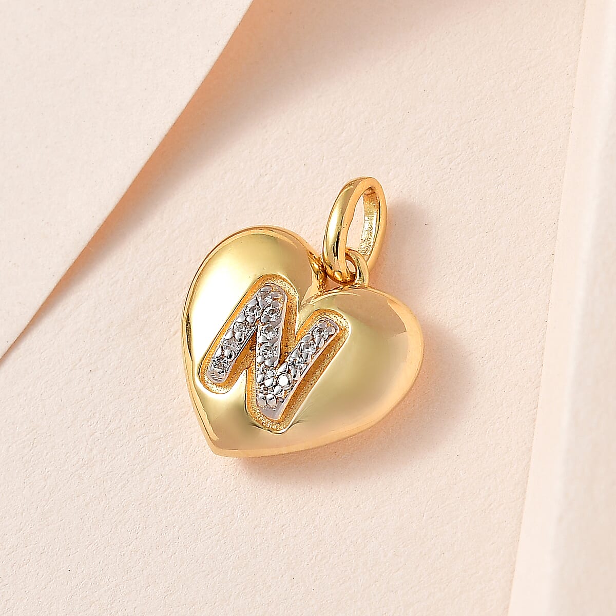 White Zircon Initial N Heart Pendant in Vermeil Yellow Gold Over Sterling Silver 0.07 ctw image number 1