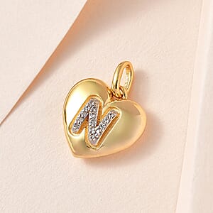 White Zircon Initial N Heart Pendant in Vermeil Yellow Gold Over Sterling Silver 0.07 ctw