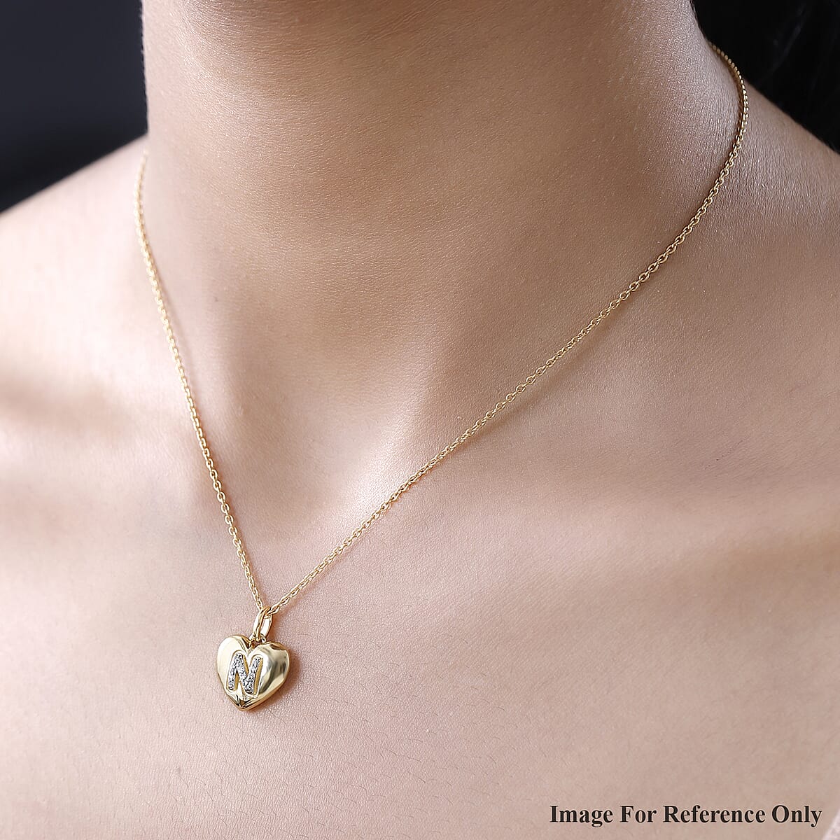 White Zircon Initial N Heart Pendant in Vermeil Yellow Gold Over Sterling Silver 0.07 ctw image number 2