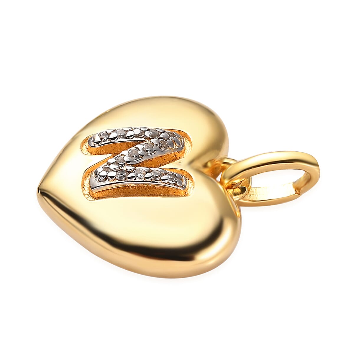 White Zircon Initial N Heart Pendant in Vermeil Yellow Gold Over Sterling Silver 0.07 ctw image number 3