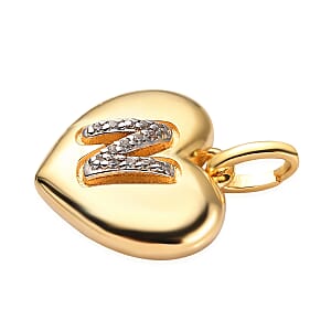White Zircon Initial N Heart Pendant in Vermeil Yellow Gold Over Sterling Silver 0.07 ctw