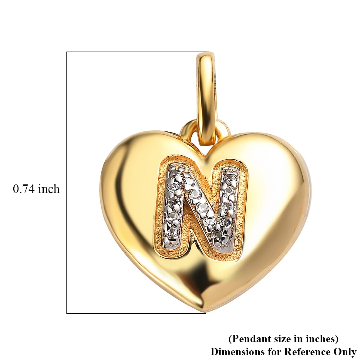 White Zircon Initial N Heart Pendant in Vermeil Yellow Gold Over Sterling Silver 0.07 ctw image number 5