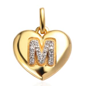 White Zircon Initial M Heart Pendant in Vermeil Yellow Gold Over Sterling Silver 0.10 ctw