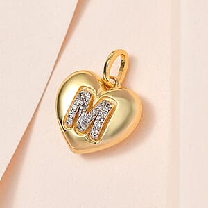 White Zircon Initial M Heart Pendant in Vermeil Yellow Gold Over Sterling Silver 0.10 ctw
