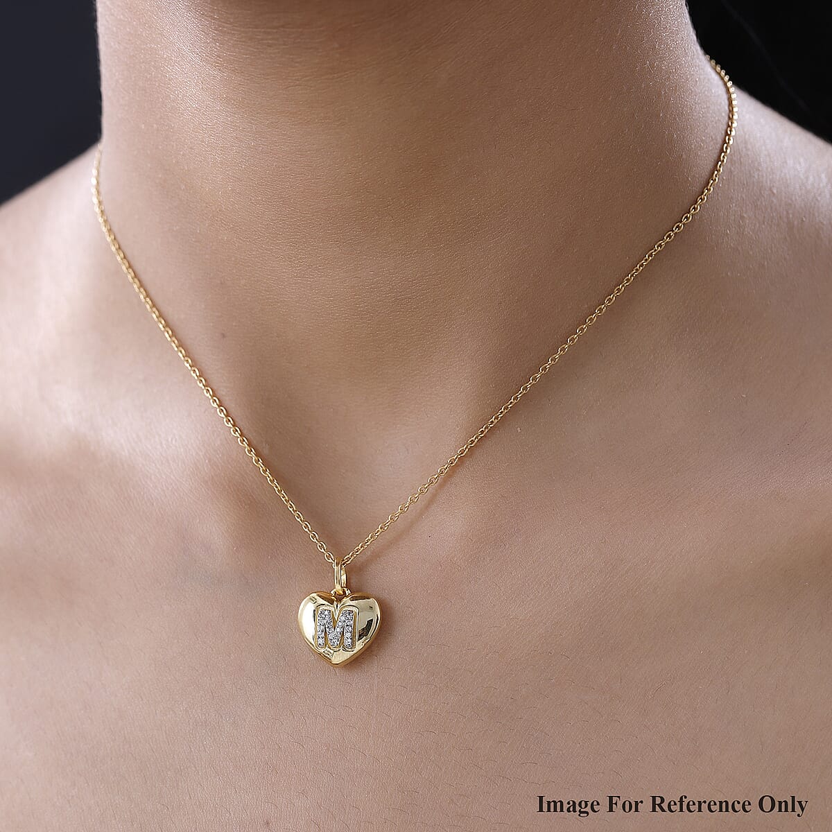 White Zircon Initial M Heart Pendant in Vermeil Yellow Gold Over Sterling Silver 0.10 ctw image number 2