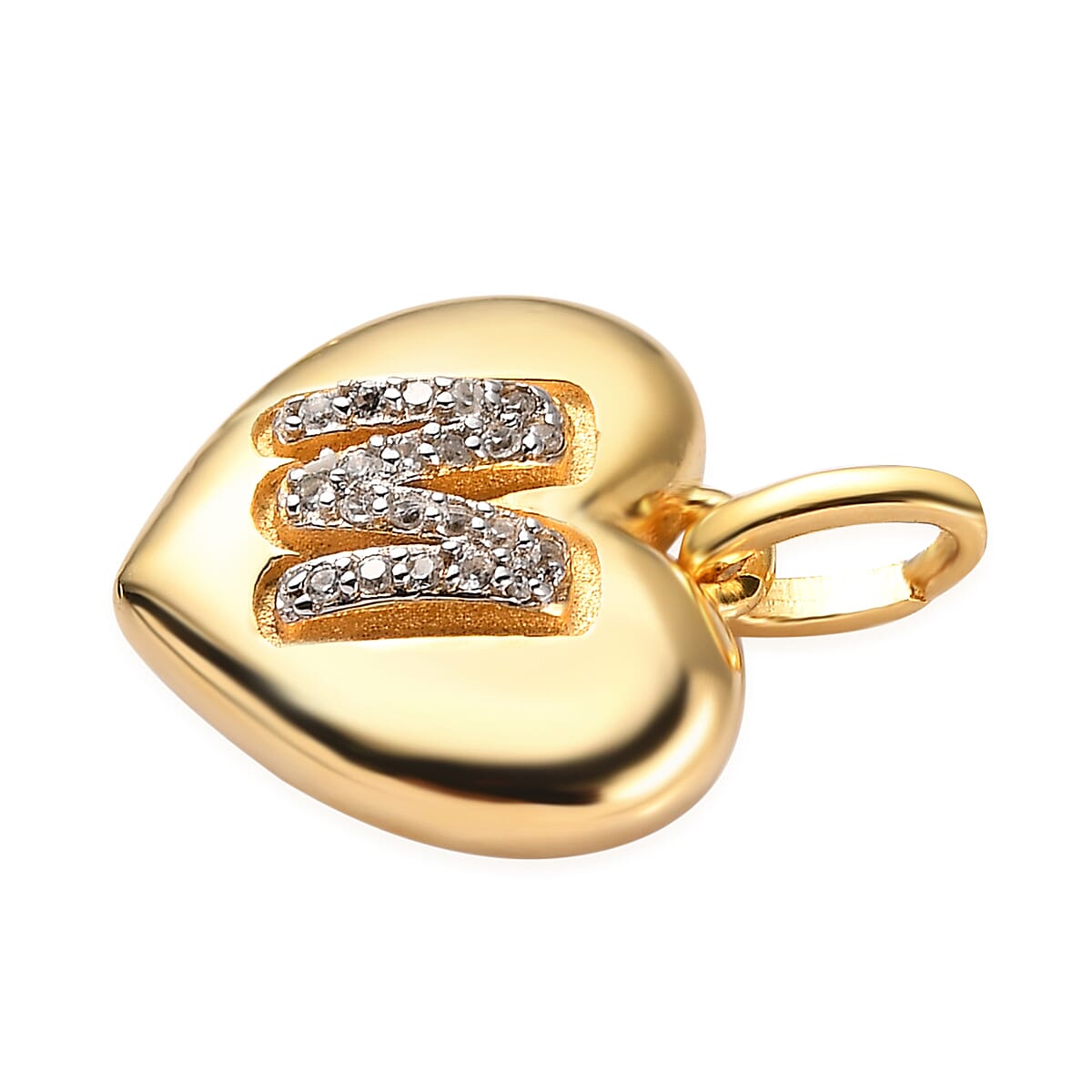 White Zircon Initial M Heart Pendant in Vermeil Yellow Gold Over Sterling Silver 0.10 ctw image number 3
