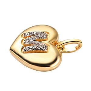 White Zircon Initial M Heart Pendant in Vermeil Yellow Gold Over Sterling Silver 0.10 ctw