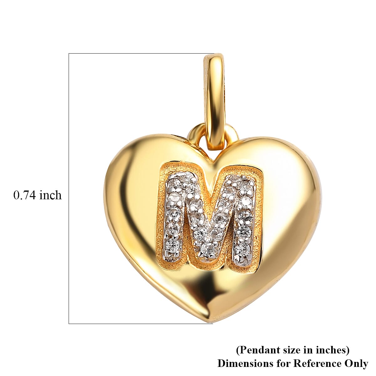 White Zircon Initial M Heart Pendant in Vermeil Yellow Gold Over Sterling Silver 0.10 ctw image number 5