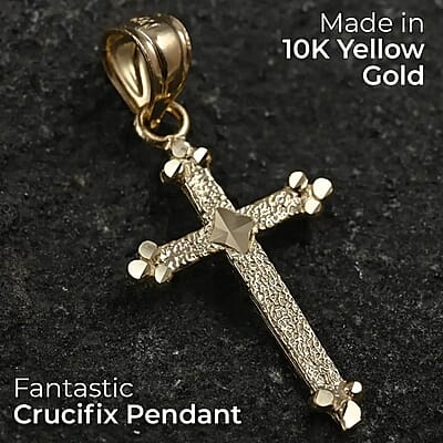 Made in America 10K Yellow Gold Crucifix Pendant, Gold Cross Pendant, Gold Pendant, Gold Jewelry, Gold Gifts For Her 22.40x21.76mm 0.50 Grams