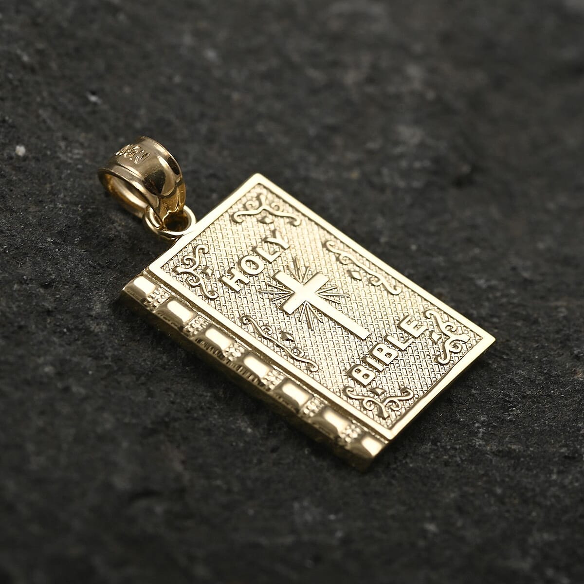 10K Yellow Gold 12.25x18.30mm Holy Bible Cross Pendant 1.40 Grams image number 1