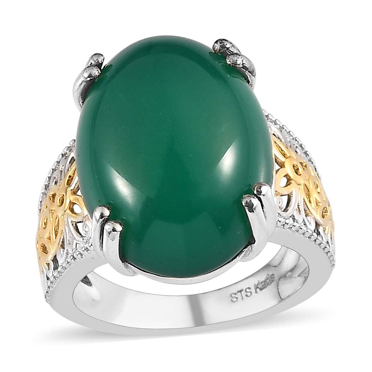 Karis Green Onyx Solitaire Ring in 18K YG Plated and Platinum Bond (Size 10.0) 11.85 ctw