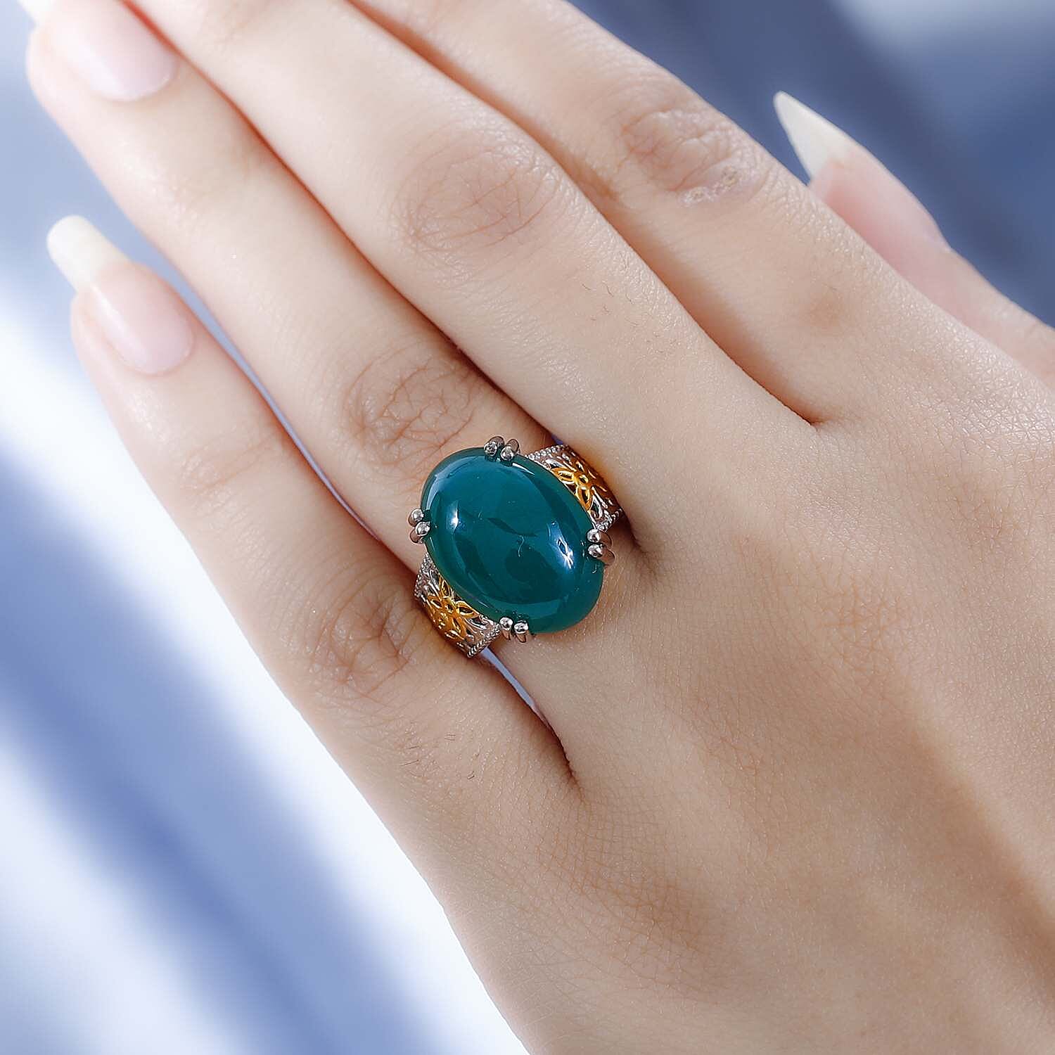 Karis Green Onyx Solitaire Ring in 18K YG Plated and Platinum Bond (Size 10.0) 11.85 ctw