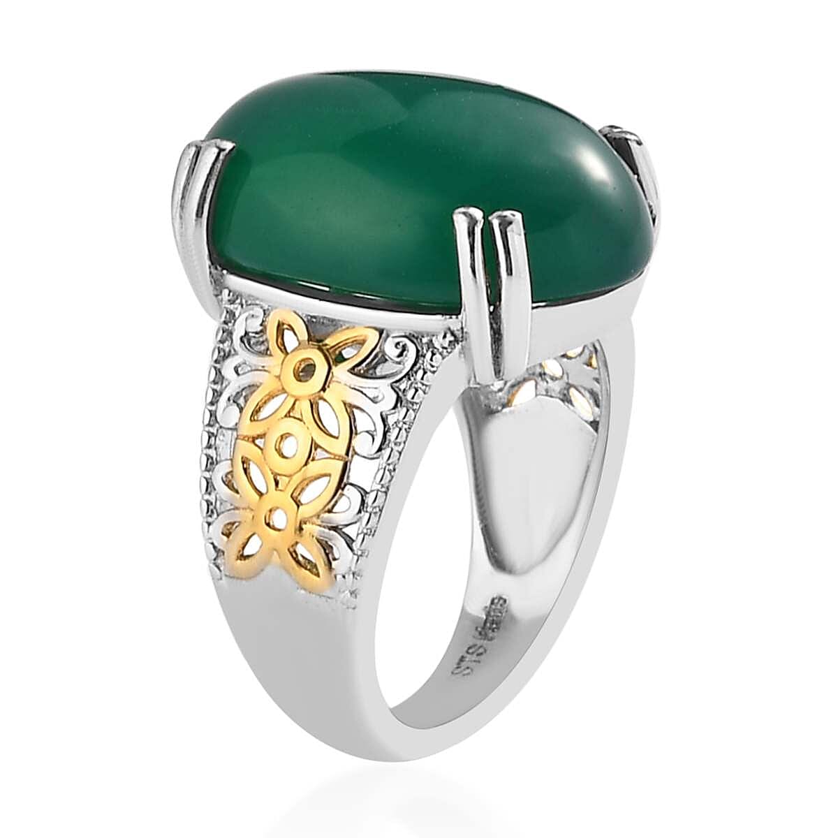 Karis Green Onyx Solitaire Ring in 18K YG Plated and Platinum Bond (Size 10.0) 11.85 ctw