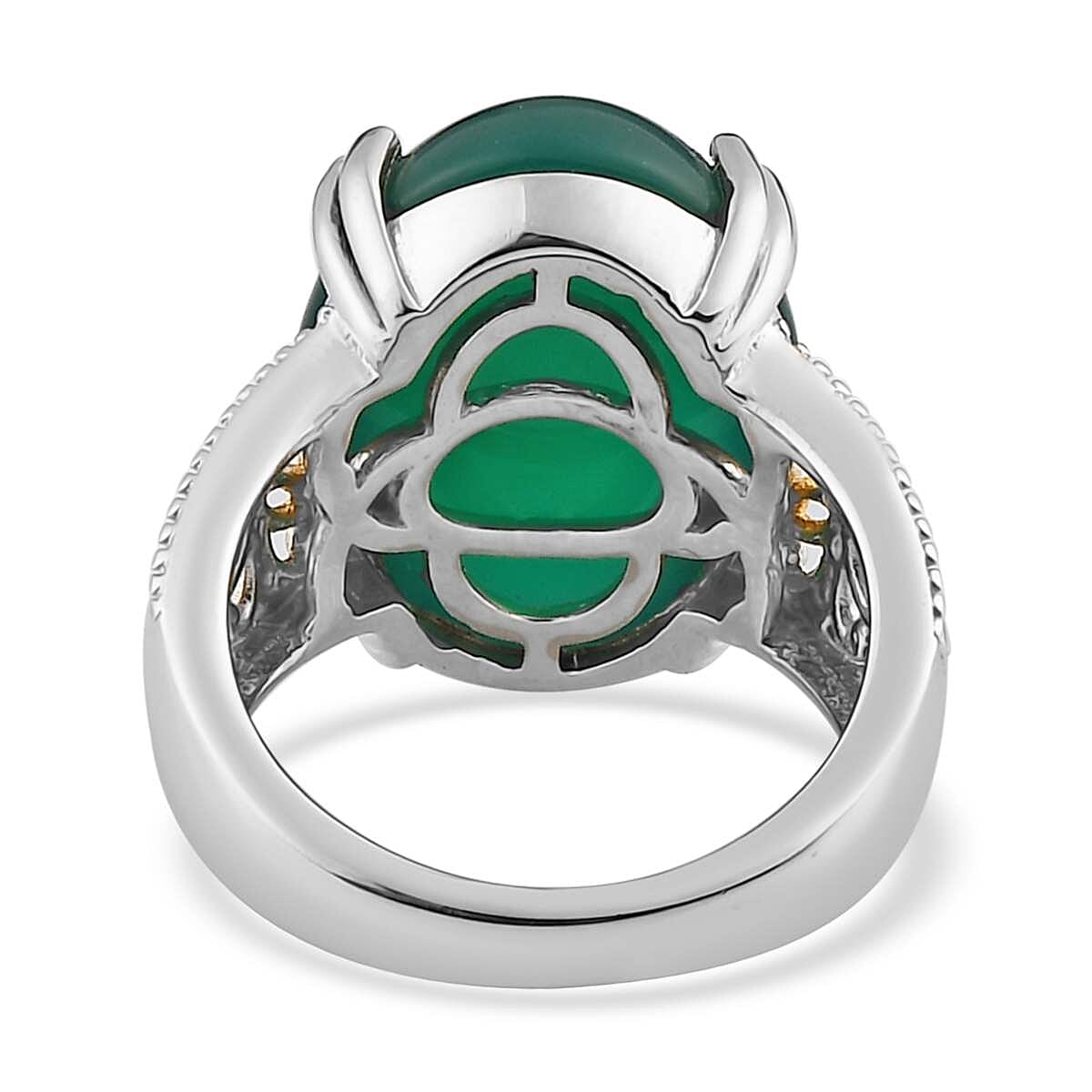 Karis Green Onyx Solitaire Ring in 18K YG Plated and Platinum Bond (Size 10.0) 11.85 ctw