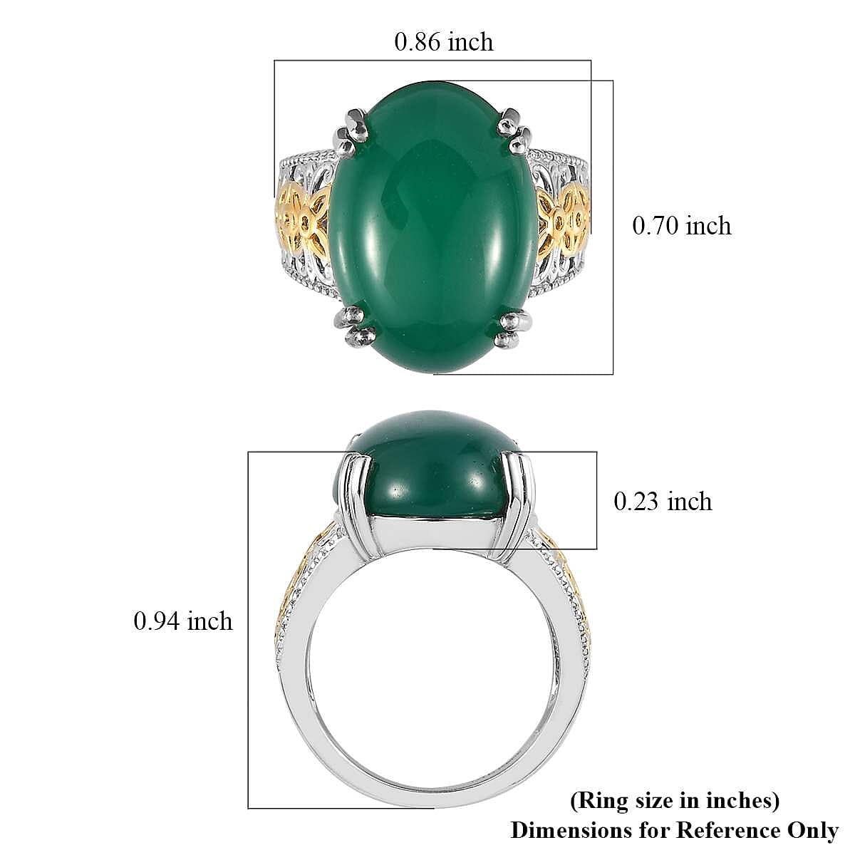 Karis Green Onyx Solitaire Ring in 18K YG Plated and Platinum Bond (Size 10.0) 11.85 ctw