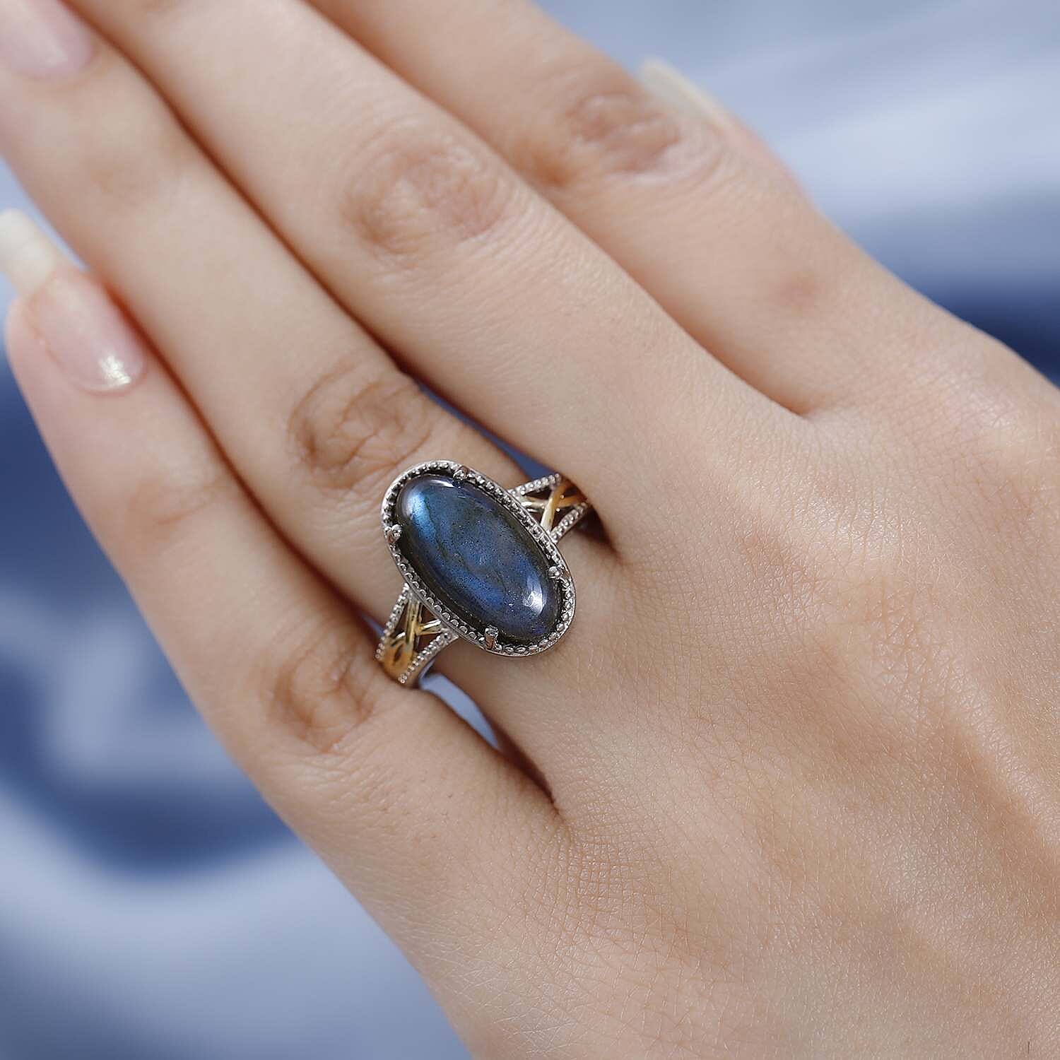Karis Malagasy Labradorite Solitaire Ring in 18K YG Plated and Platinum Bond (Size 10.0) 5.50 ctw