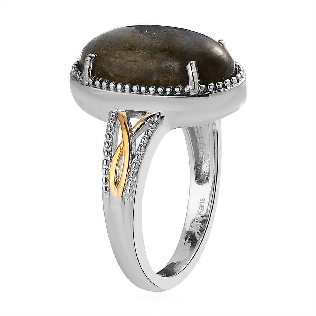 Karis Malagasy Labradorite Solitaire Ring in 18K YG Plated and Platinum Bond (Size 10.0) 5.50 ctw