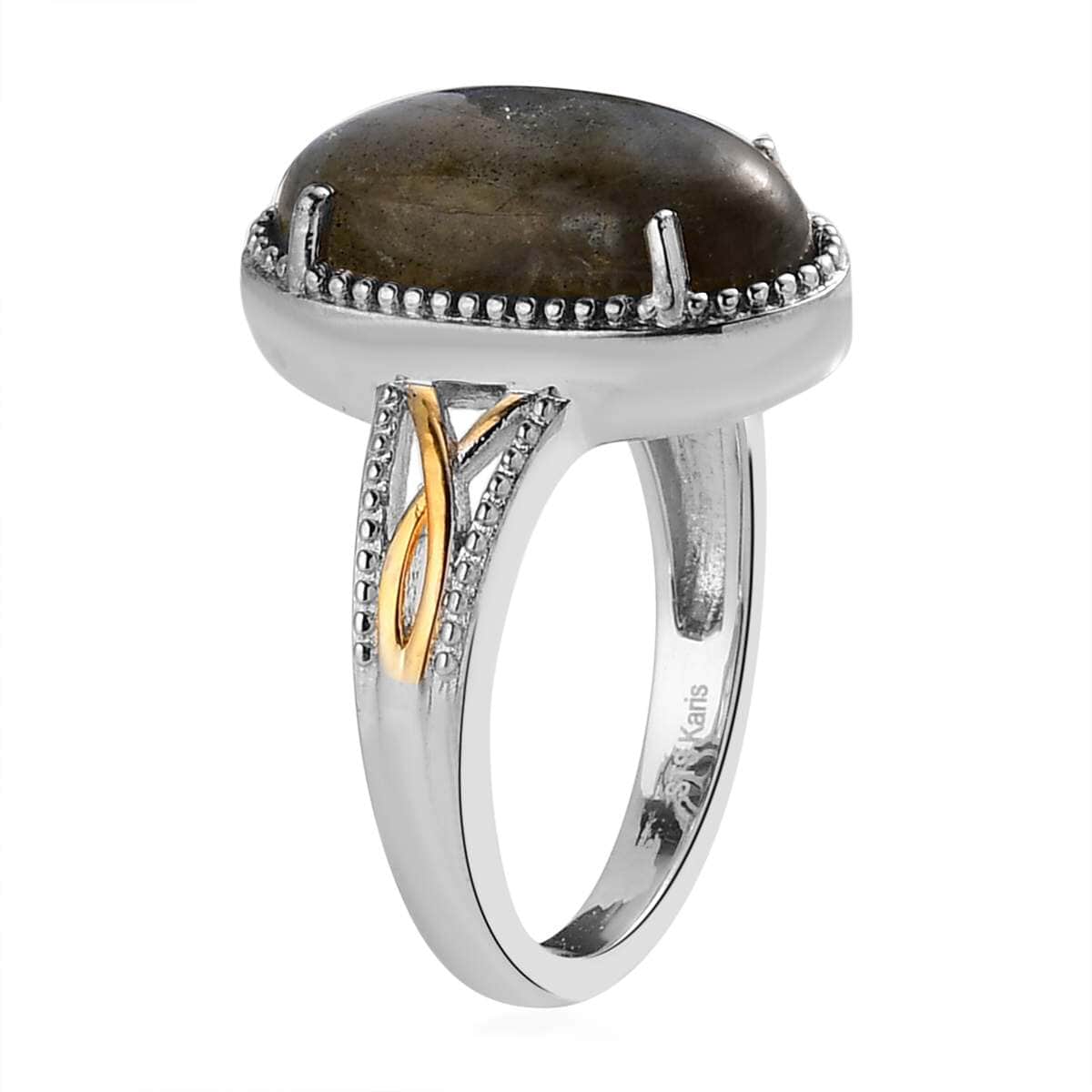 Karis Malagasy Labradorite Solitaire Ring in 18K YG Plated and Platinum Bond 5.50 ctw image number 3