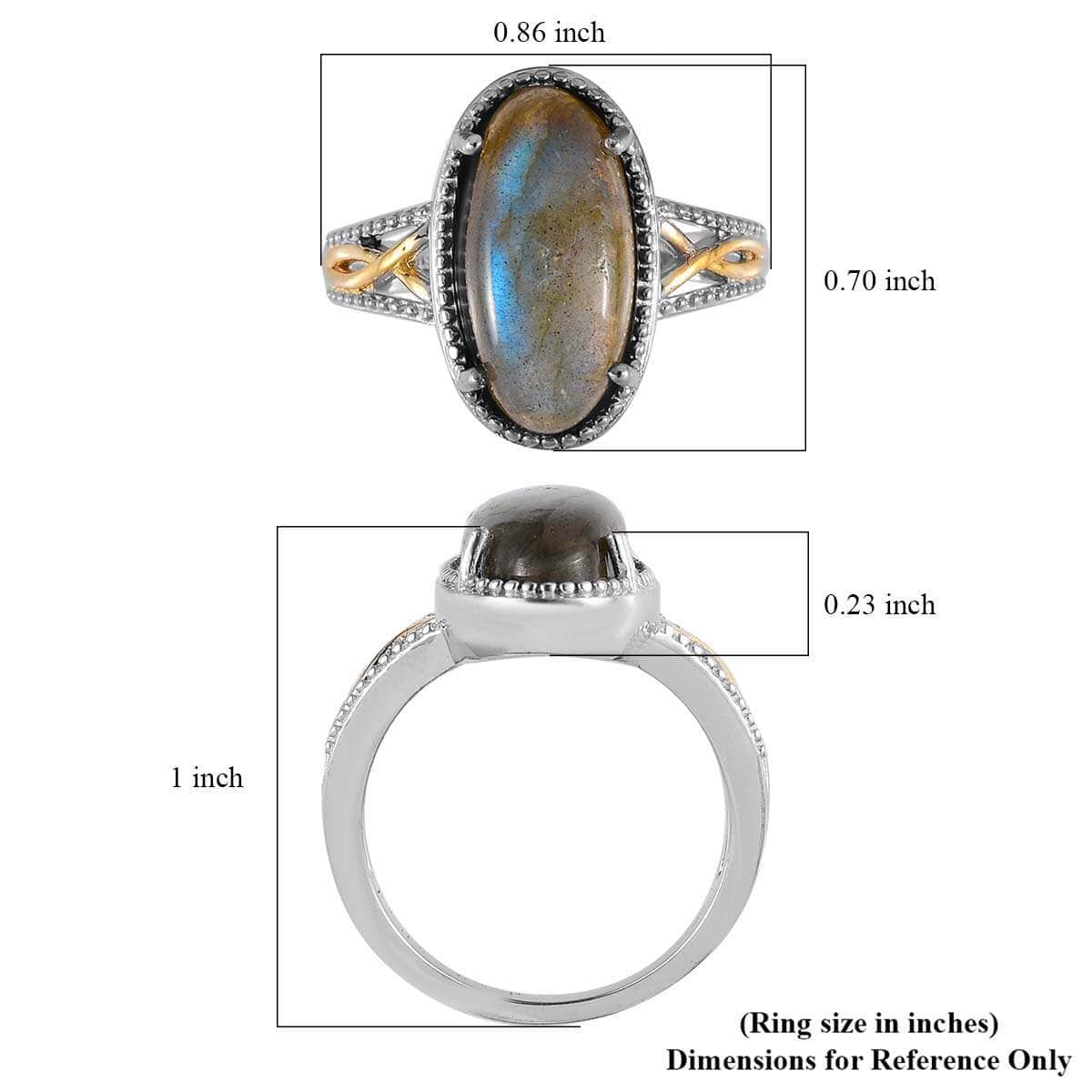 Karis Malagasy Labradorite Solitaire Ring in 18K YG Plated and Platinum Bond 5.50 ctw image number 5