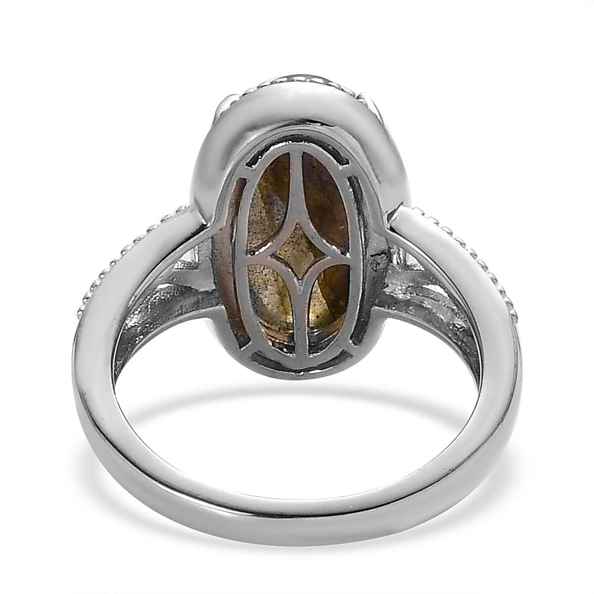 Karis Malagasy Labradorite Solitaire Ring in 18K YG Plated and Platinum Bond (Size 5.0) 5.50 ctw image number 4