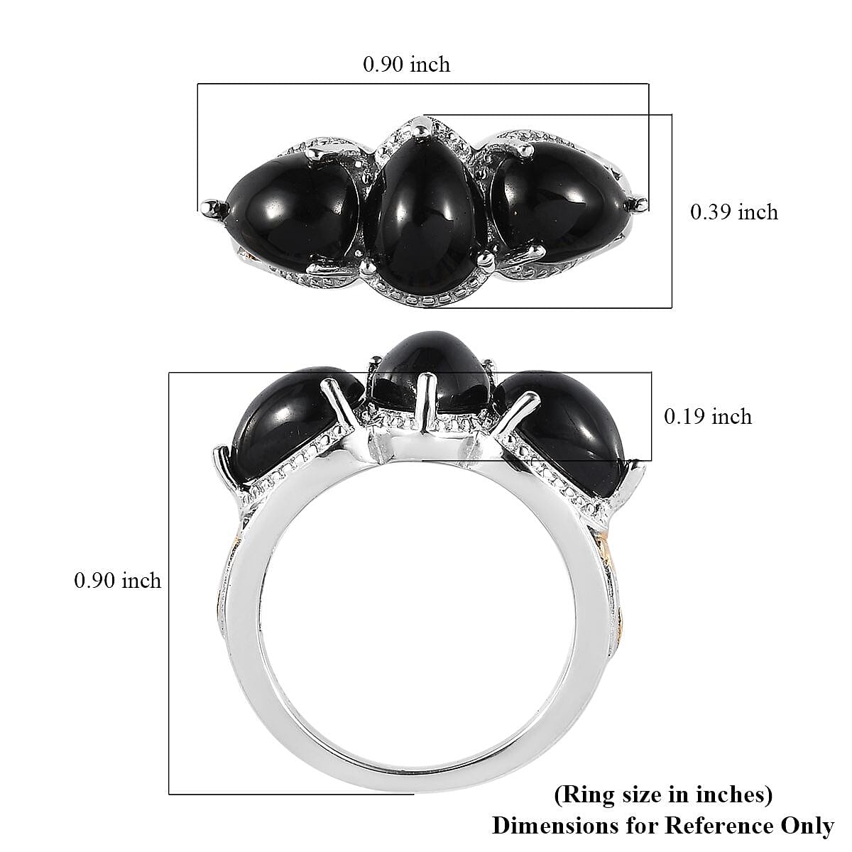 Karis Thai Black Spinel 3 Stone Ring in 18K YG Plated and Platinum Bond (Size 10.0) 5.25 ctw