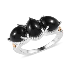 Karis Thai Black Spinel 3 Stone Ring in 18K YG Plated and Platinum Bond (Size 8.0) 5.25 ctw