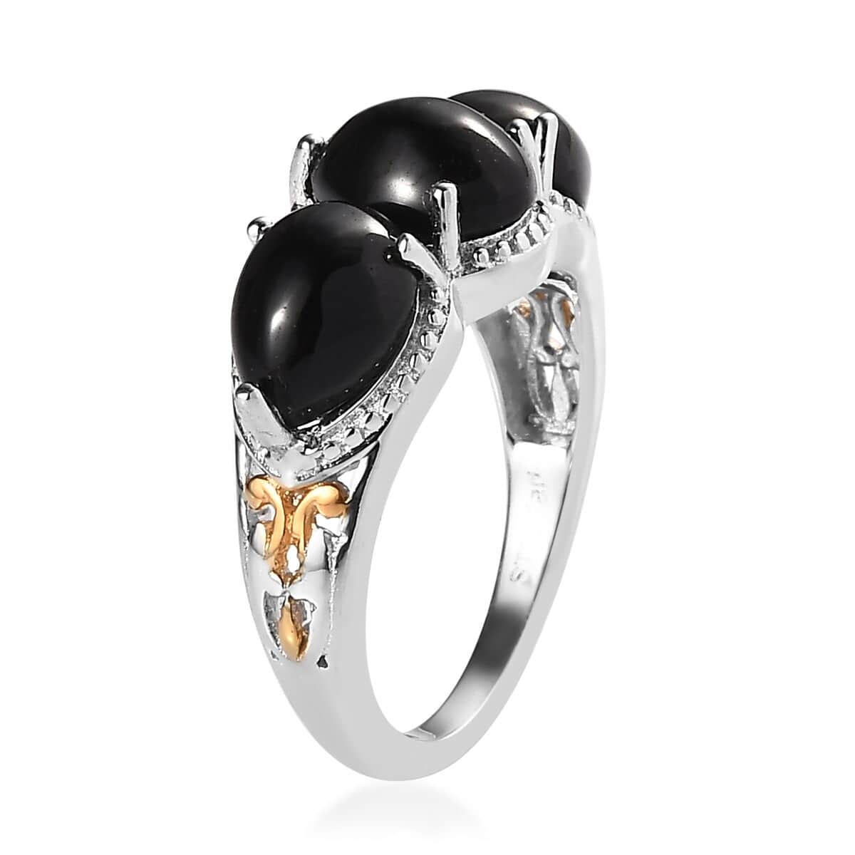 Karis Thai Black Spinel 3 Stone Ring in 18K YG Plated and Platinum Bond (Size 8.0) 5.25 ctw image number 3