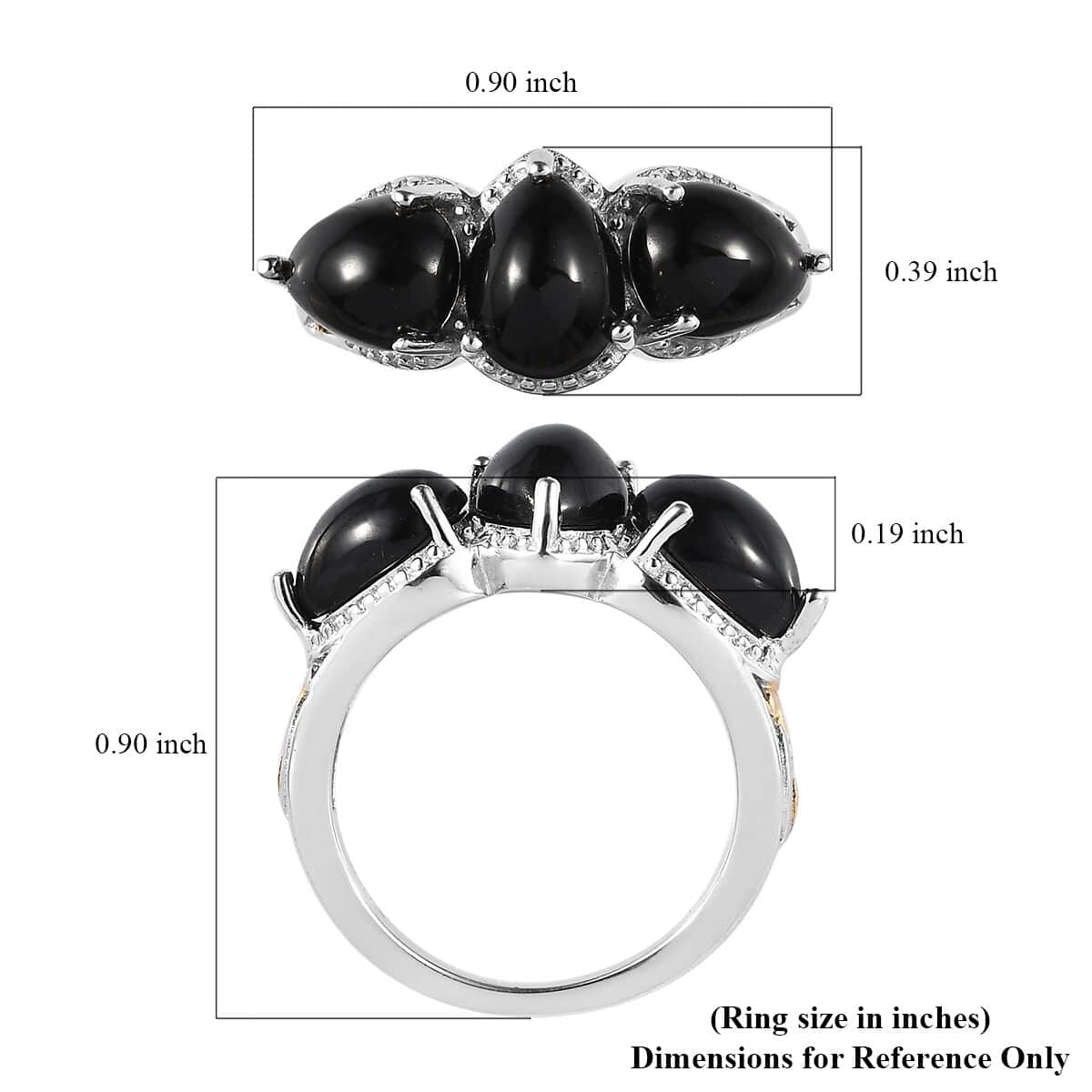 Karis Thai Black Spinel 3 Stone Ring in 18K YG Plated and Platinum Bond (Size 8.0) 5.25 ctw image number 5