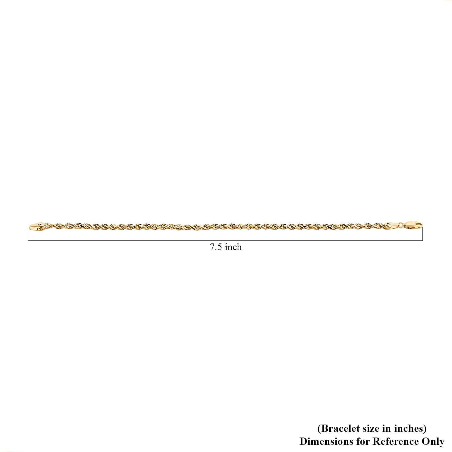 10K Yellow Gold 3mm Rope Bracelet (7.50 In) 1.90 Grams
