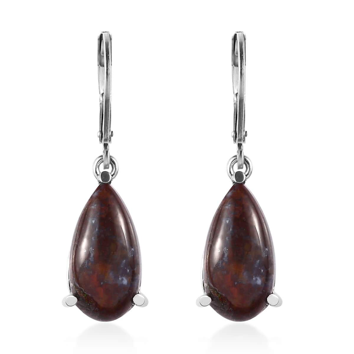 Red Lighting Jasper Lever Back Earrings in Stainless Steel 9.25 ctw image number 0