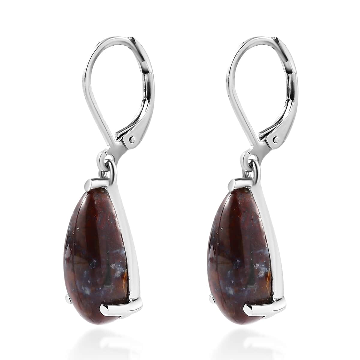 Red Lighting Jasper Lever Back Earrings in Stainless Steel 9.25 ctw image number 3