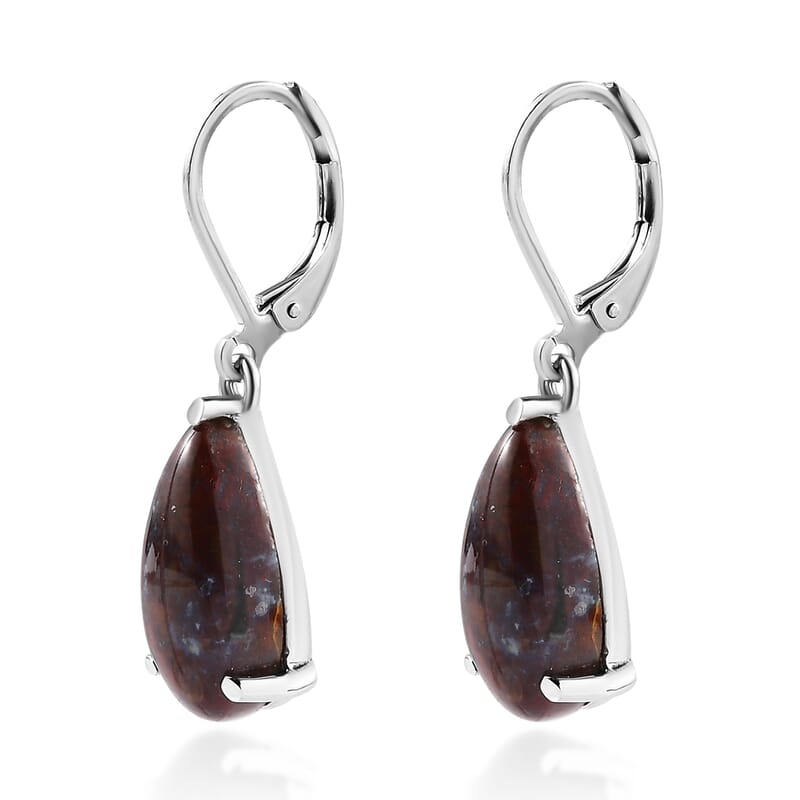 Red Lighting Jasper Lever Back Earrings in Stainless Steel 9.25 ctw