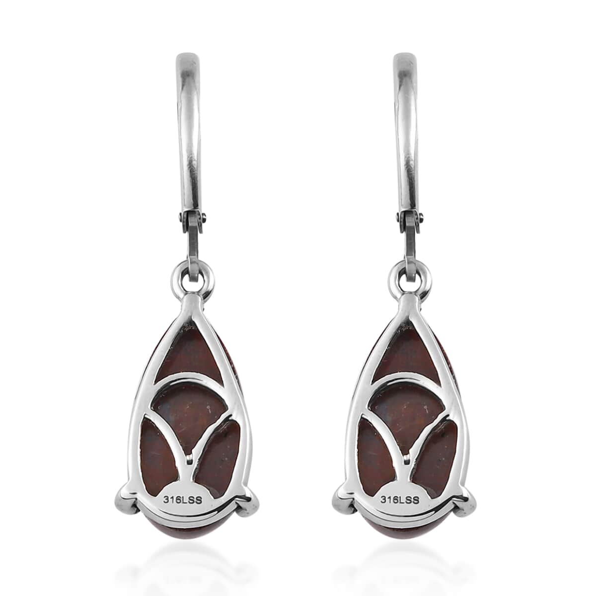 Red Lighting Jasper Lever Back Earrings in Stainless Steel 9.25 ctw image number 4