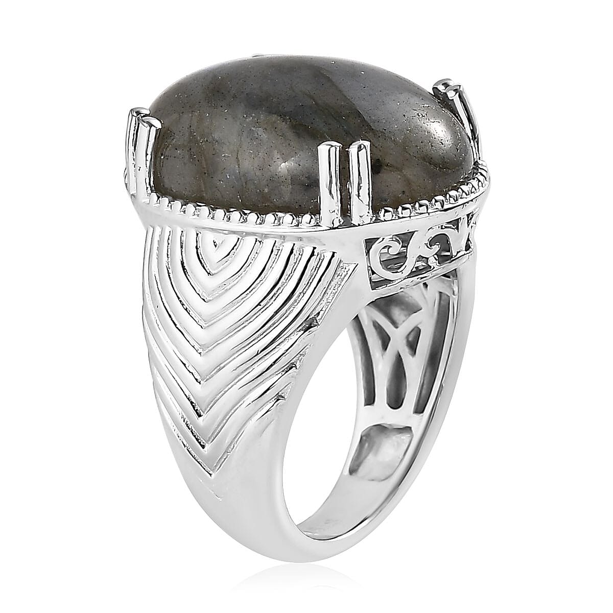 Karis Malagasy Labradorite Solitaire Ring in Platinum Bond (Size 10.0) 16.00 ctw image number 3