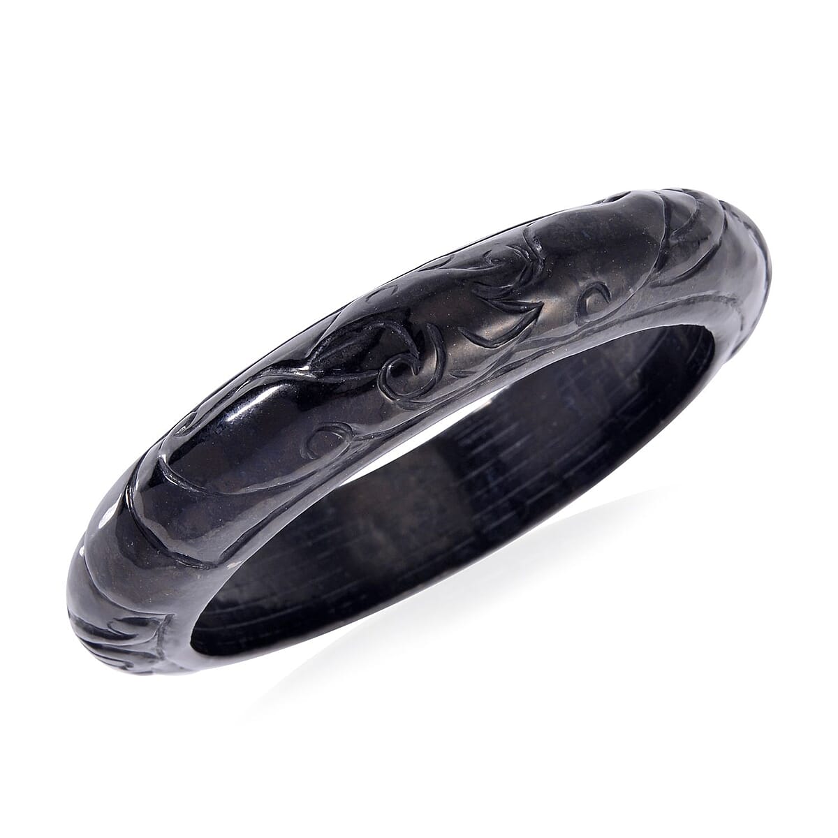 Shungite Wide Carved Dragon & Phoenix Bangle Bracelet (7.25 In) 230.00 ctw image number 2