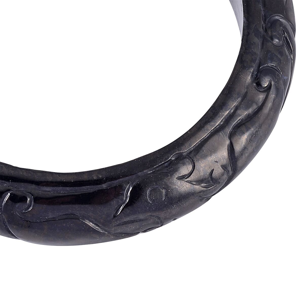 Shungite Wide Carved Dragon & Phoenix Bangle Bracelet (7.25 In) 230.00 ctw image number 3