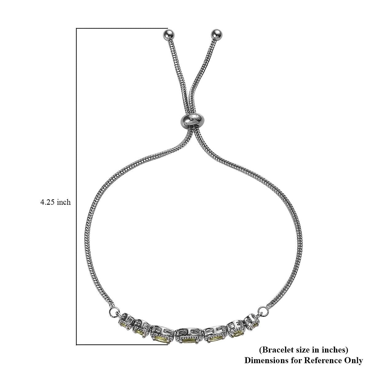 Karis Peridot Bolo Bracelet in Platinum Bond & Stainless Steel 2.50 ctw , Tarnish-Free, Waterproof, Sweat Proof Jewelry image number 4