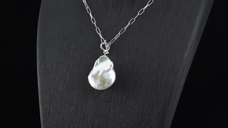 Organic Shape White Baroque Pearl Paper Clip Chain Necklace 20 Inches in Rhodium Over Sterling Silver